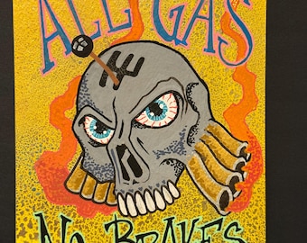 Hot Rod Skull Art • “All Gas No Brakes” 6x8 Acrylic • Kustom Kulture Art • Shimmer Painting • Original Artwork • Randall Scott Studios
