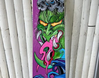 Tsunami King Skateboard Deck | Hand Painted 31.5"x7.5" Maple | Demon Skull Crown & Wave Kustom Art by Randall Scott Studios