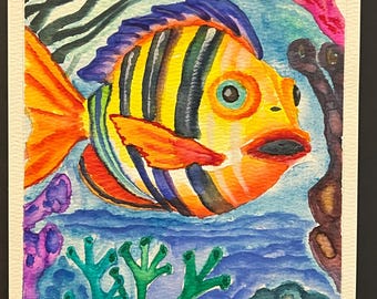 Under The Sea Tropical Fish Watercolor 6x8 – Hand Painted Ocean Art, Vibrant Reef Scene, Colorful Coastal Decor, Original Painting