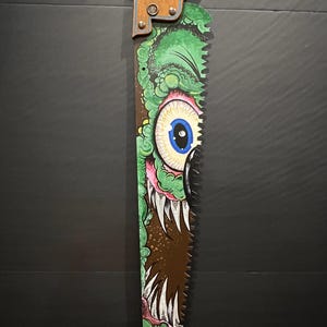 Rat Fink Psycho Killer Art | Hand Painted Antique Saw | Hot Rod Wall Decor | Lowbrow Garage Art | Tattoo Monster Man Cave Gift