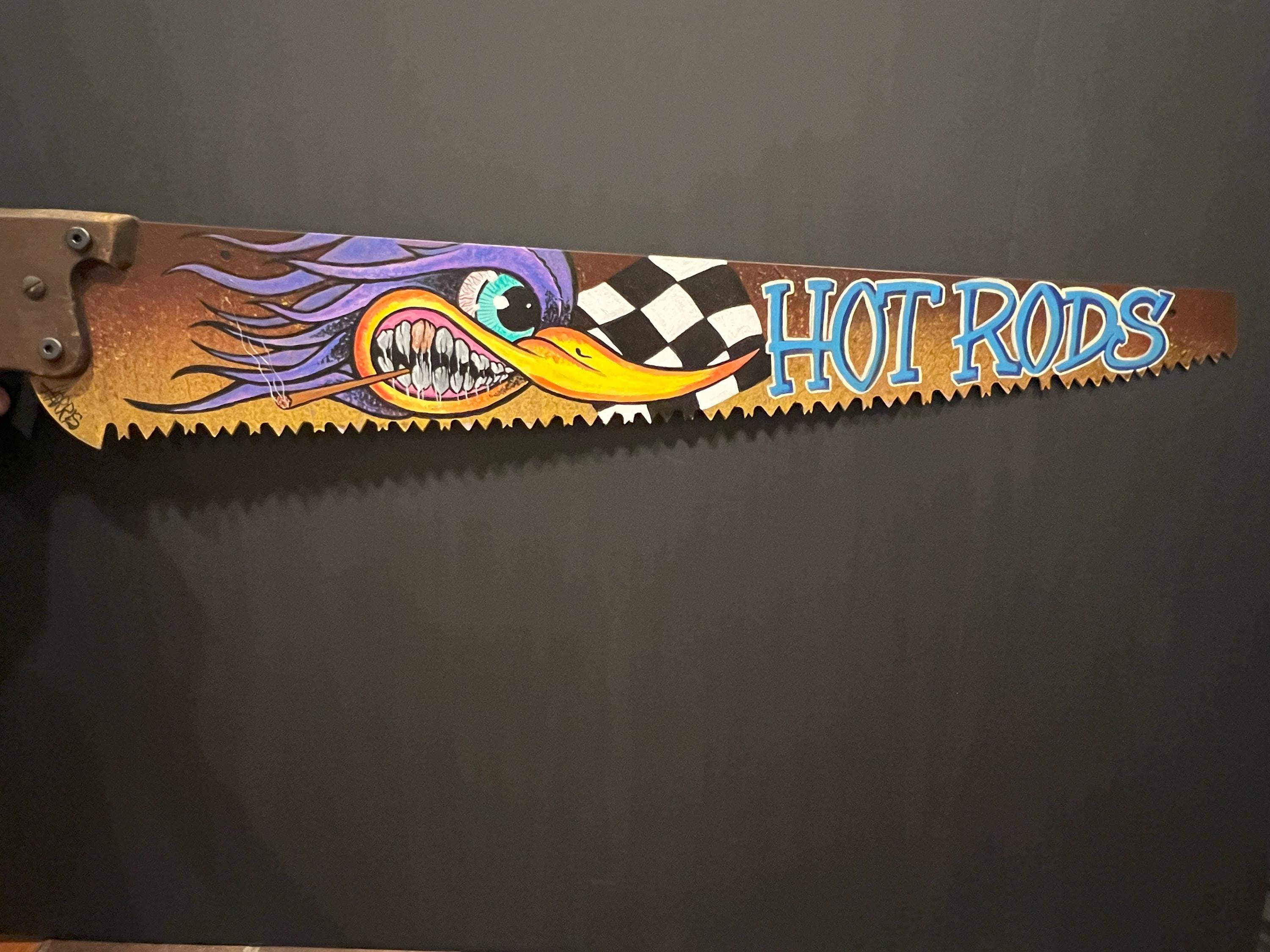 Plum Crazy Roadrunner Hand Painted Antique Saw – Hot Rod Wall Art