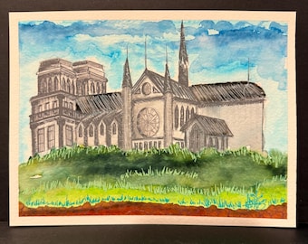 Gothic Cathedral Watercolor • 6x8 Original Painting • Architectural Art • Ink & Watercolor Sketch • Sacred Landmark Wall Decor