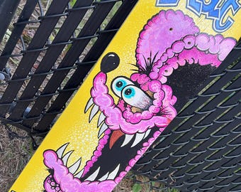 The Pink Fink Skateboard Deck | Hand Painted Maple 7-Ply 31.5"x7.5" | Rat Fink-Inspired Kustom Kulture Art by Randall Scott Studios