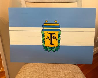 Argentina Inspired Wooden Flag Wall Art | Hand Painted Soccer Decor | Original Wood Flag | Football Fan Gift | Randall Scott Studios