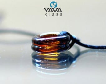 YAVA Glass - FREE SHIPPING - Upcycled Amber Brown Glass Pendant