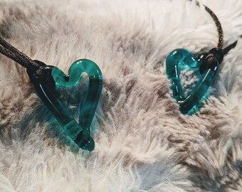 YAVA Glass - Teal Glass Heart Pendants (Two)