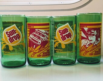 YAVAWORKS - Upcycled Sun Drop NASCAR Collectable Bottle Glasses (Set of 4)