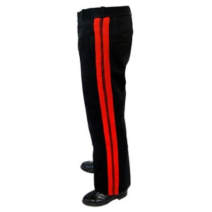 black dress pants with red stripe Red Stripe Black wool pants | bespoke designer menswear