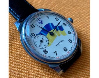 Transparent White Wristwatch - Ukrainian Flag 18 Jewels, Ukraine Gift, Ukrainian Wristwatch For Men