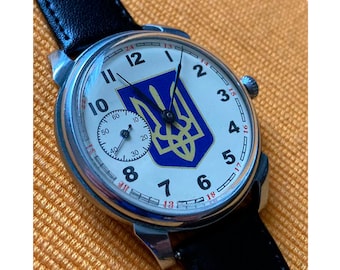 Transparent White Wristwatch - Ukrainian Trident 18 Jewels, Ukraine Gift, Ukrainian Wristwatch For Men