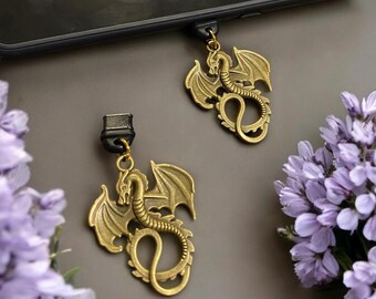 Gold Fantasy Dragon Kindle Charm, Mythical Book Dust Plug