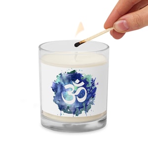 Blue OM *  Glass jar soy wax candle