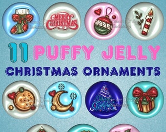 11 Puffy Jelly Christmas Ornaments | 3D inflated Button | High Resolution PNG Files | Direct Download | Digital Item