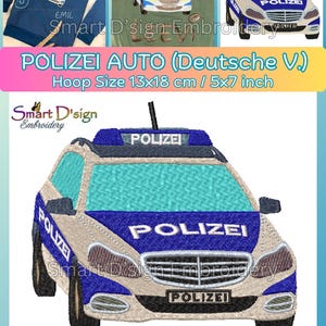 German Police Car | POLIZEIAUTO | Machine Embroidery Design | Digital Download | Patch or Fill Stitch | Smart D'sign