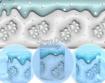 Puffy PAW PRINTS in Snow 3D Inflated 11 Oz Mug Wrap Design | Notebook | Phone Case | High Resolution PNG Files | Digital Download