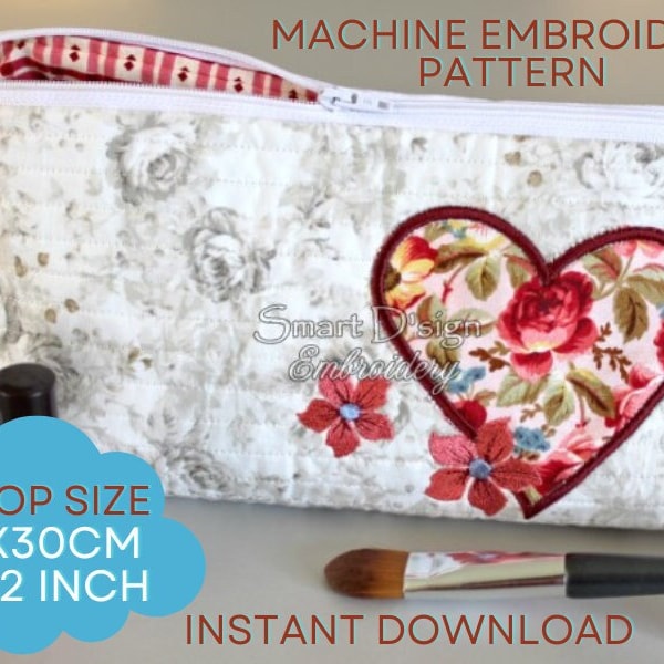 18x30 cm 7x12 inch ITH Machine Embroidery Design | DELIGHT Make Up Bag with Zipper and Lining | Download by Smart D'sign