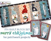 Set 7x ITH Quilt Blocks 5x7 quot for Christmas Table Runner w.Applique Gnomes, Nisse, Tomte, Dwarf In The Hoop Machine Embroidery Smart D 39 sign
