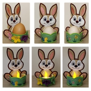 ITH Stickdatei Stickmuster Ostern Eier Ostereier Hasen & Teelicht Halter Set 13x18 cm Eierbecher In the hoop Smart D'sign Digitaler Download