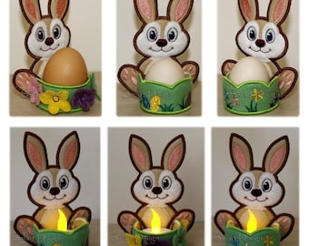 ITH Machine Embroidery Design Easter Bunny Egg & Tea Lights Set 5x6 inch In The Hoop Embroidery Digital Download Smart D&#39;sign