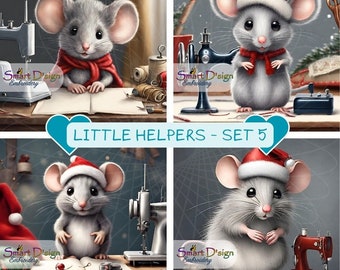 Adorable Mouse Digital Art - LITTLE HELPERS - Set 5 - In The Sewing Room | High Resolution PNG Files | Direct Download | Digital Item