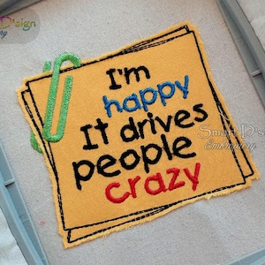 Notas adhesivas APLIQUE - Estoy feliz - 4 x 4 pulgadas / 10 x 10 cm Diseño de bordado a máquina Descarga digital por Smart Dsign