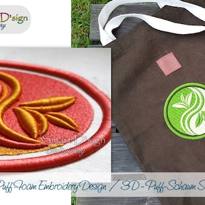 Ying Yang with Leafs | 3D Puffy Foam Machine Embroidery Design | Filled Stitch Three Dimensional Motif | Puff Embroidery | Smart D&#39;sign