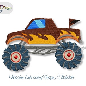 10x10 cm 4x4 inch hoop Machine Embroidery Design Set MONSTER TRUCKS 7 Motifs Set Boys Cars Smart D'sign Instant Download File image 7