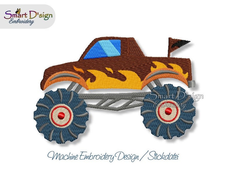 10x10 cm 4x4 inch hoop Machine Embroidery Design Set MONSTER TRUCKS 7 Motifs Set Boys Cars Smart D'sign Instant Download File image 7