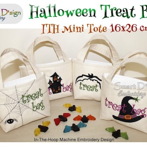 4 bolsas de regalo ITH para Halloween de 6 x 10 pulgadas, diseño de bordado a máquina en bastidor