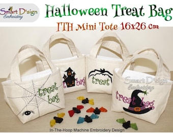 4x ITH Halloween Tote Treat Bags 6x10 inch Set In The Hoop Machine Embroidery Design