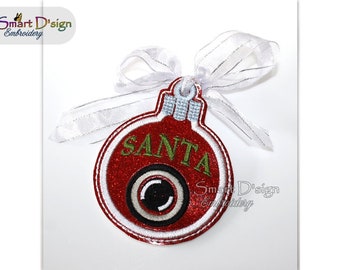 Santa Cam Christmas Bauble Ornament ITH Machine Embroidery Design 4x4 inch 10x10 cm Tree Decoration, Gift Tag, In The Hoop Smart D'sign Xmas