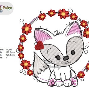 Fox Baby Shower Motif, cute gift Great for Bags & Towels Raw Edge Doodle Applique 5x5 inch Machine Embroidery Design by Smart D'sign image 2