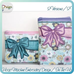 Set of 2 ITH CELEBRATION BOW Bag with Lining Machine Embroidery Design In the hoop Zipper 5x7 inch 13x18 cm In The Hoop Smart D'sign