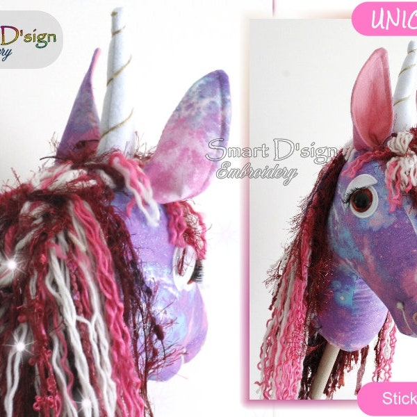 Unicorn Hobby Horse Riding Stick E-Book PDF Pattern with Machine Embroidery Designs for the Eyes, fully pictured tutorial Smart D'sign