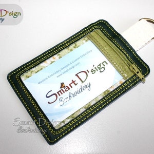 Étiquette d'identification ITH | Sac à fenêtre d'espionnage à fermeture éclair porte-clés | Fichier de broderie machine 5 x 7 pouces | Étiquette de bagage In The Hoop Smart D'sign pour l'événement