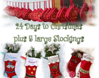 29 ITH Dsigns Santa Stocking 5 x 5x7" hoop plus 24 Mini Stockings 4x4" hoop Christmas Nikolaus Stiefel Embroidery Design