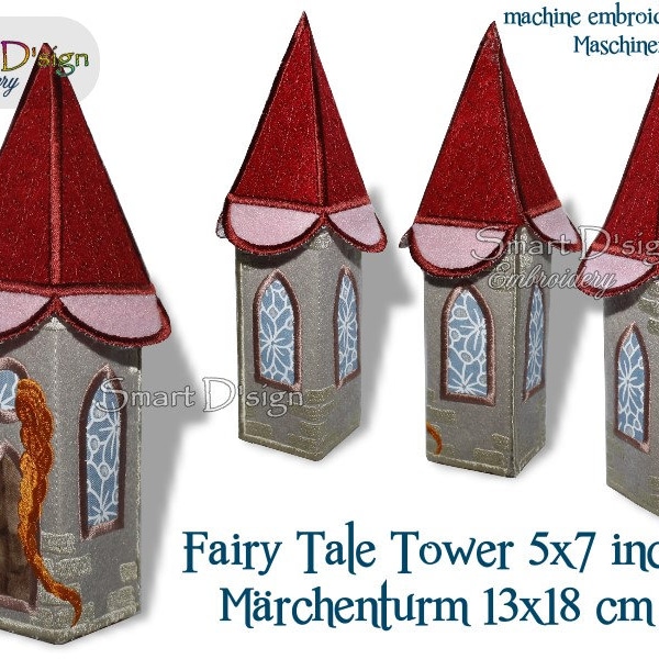 Fairy Tale Tower | Princess, Knight Playhouse | Rapunzel Tower | Gift Box | 13x18 cm or 5x7 inch Machine Embroidery Design by Smart D'sign