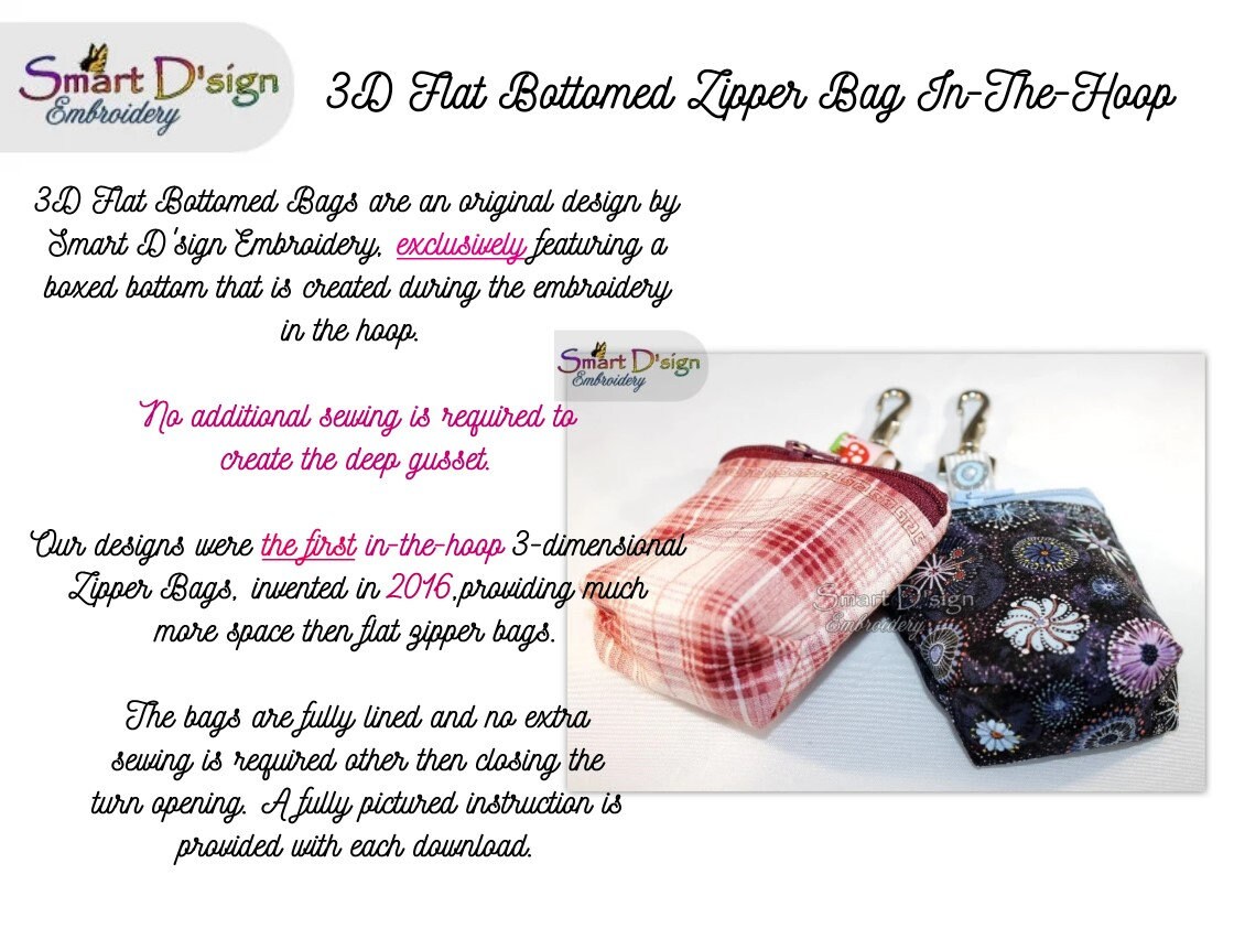 EXCLUSIVE 3D Flat Bottomed ITH Zipper Bag 3D Spacious ITH