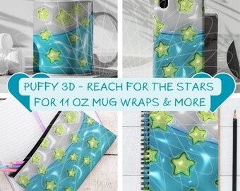 Puffy Stars 3D Inflated 11 Oz Mug Wrap Design | Notebook | Pencil Case | Phone Case | High Resolution PNG Files | Digital Download