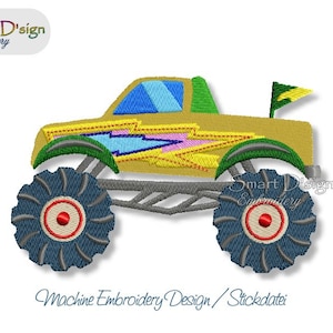 10x10 cm 4x4 inch hoop Machine Embroidery Design Set MONSTER TRUCKS 7 Motifs Set Boys Cars Smart D'sign Instant Download File image 9