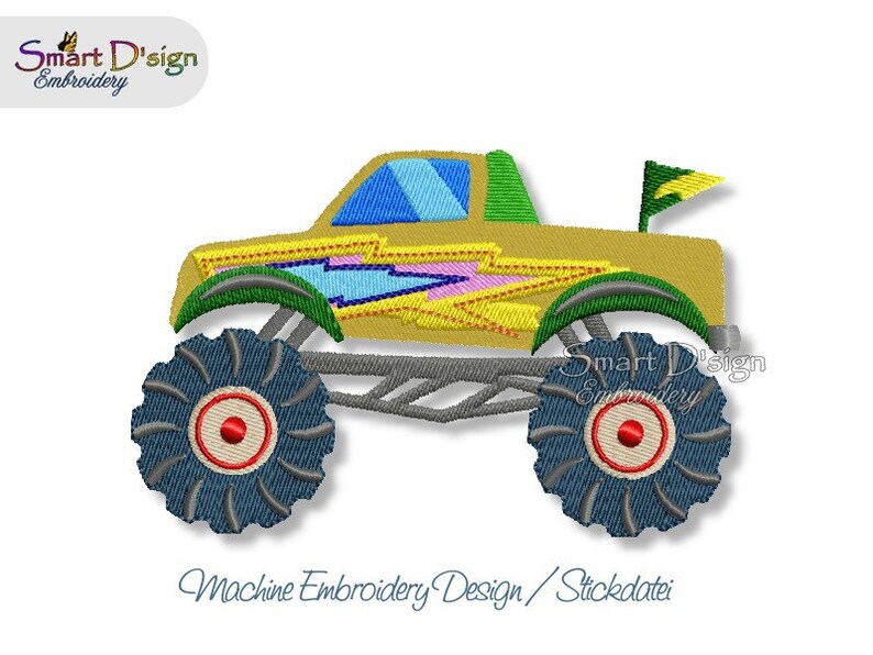 10x10 cm 4x4 inch hoop Machine Embroidery Design Set MONSTER TRUCKS 7 Motifs Set Boys Cars Smart D'sign Instant Download File image 9