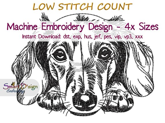 DACHSHUND DACKEL Dog Sketch Motif | Machine Embroidery Design 4 Sizes | Digital Download | Dog Lover Design | Smart Dsign