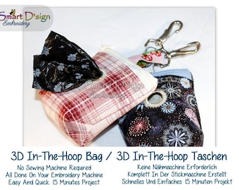 EXCLUSIVE 3D Flat Bottomed ITH Zipper Bag | 3D Spacious ITH Bag Machine Embroidery Design 10x10 cm Doggy Bag, no sewing, Smart D&#39;sign