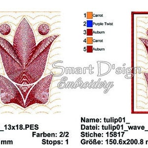 Tulips Quilt &Applique 2 Sizes in Set 5x7 inch 6x8 inch Machine Embroidery Design image 4