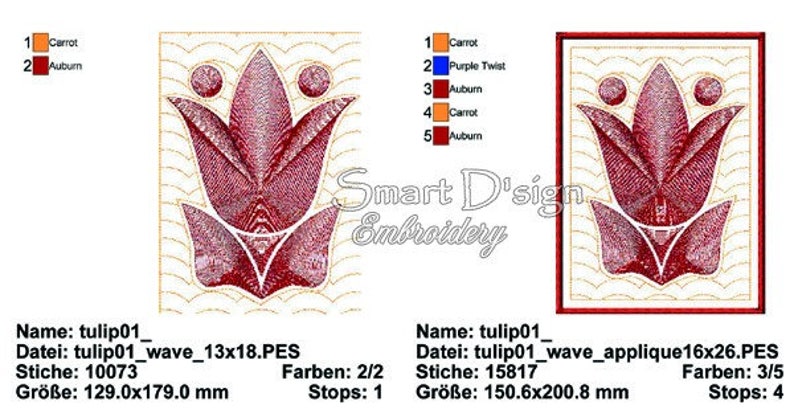 Tulips Quilt &Applique 2 Sizes in Set 5x7 inch 6x8 inch Machine Embroidery Design image 4