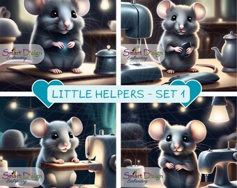 Adorable Mouse Digital Art - LITTLE HELPERS - Set 1 - In The Sewing Room | High Resolution PNG Files | Direct Download | Digital Item