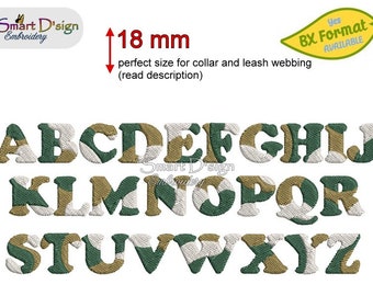 BX Font - Machine Embroidery Design Camouflage Alphabet 1.8 cm 0.7 inch high | Full ABC all Capital Letters | great for Dog Collar Design