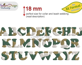 Fonte BX - Alfabeto camuflado para bordado à máquina, 1,8 cm (0,7 polegadas) de altura | ABC completo, todas as letras maiúsculas | Ideal para design de coleiras de cachorro
