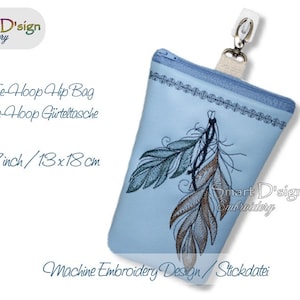 ITH Machine Embroidery Design Hip Bag FEATHER with Zipper and Lining 5x7 inch Dog Training Horse Riding Hiking Smart D'sign Instant Download