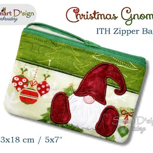 ITH Scandinavian Christmas Gnome Elf 5x7 inch 13x18 cm Zipper Bag In The Hoop Machine Embroidery Design